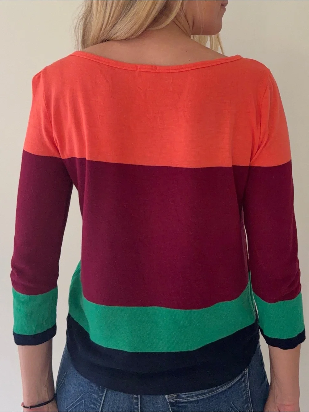 Jcrew Striped Colorblock Long Sleeve Top - Orange, Burgundy & Green